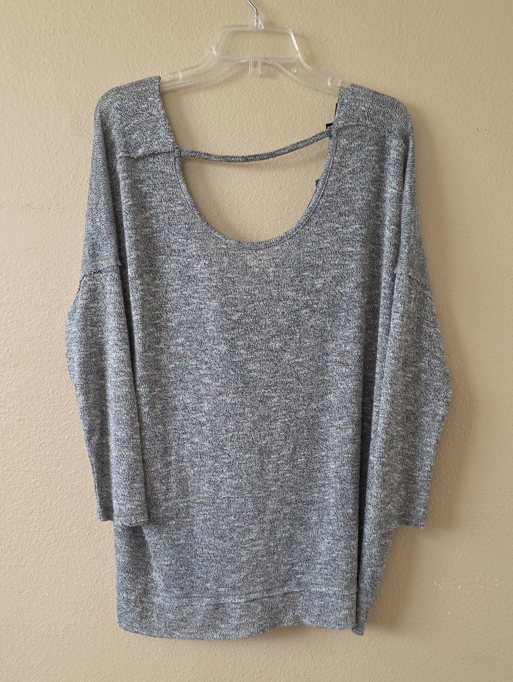 Lulu's Womens Gray Oversized Twisted Open Back Long Sleeve Top - Size Medium
